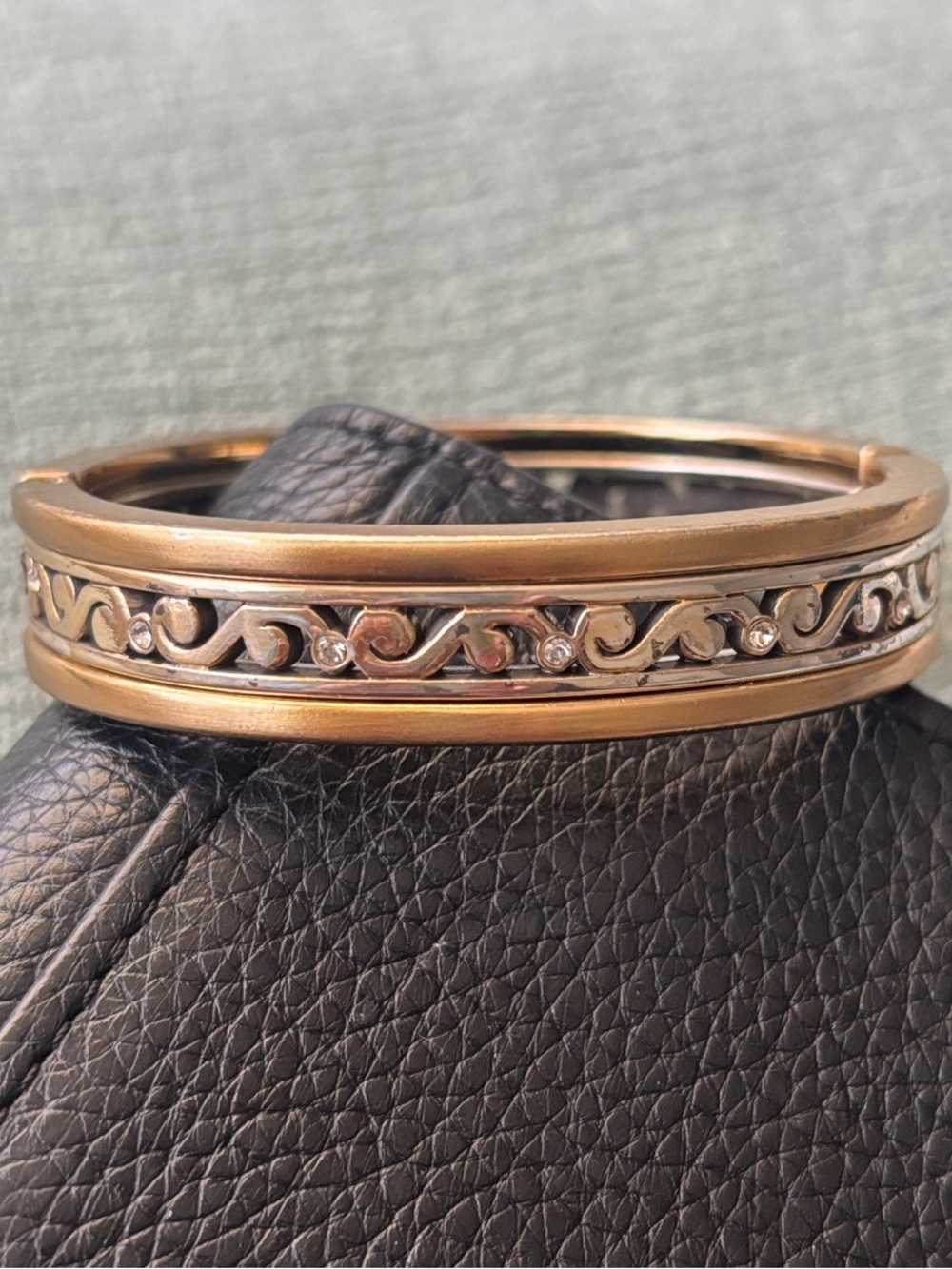 Brighton Two-Tone Gold and Silver Filigree Hinged Bangle